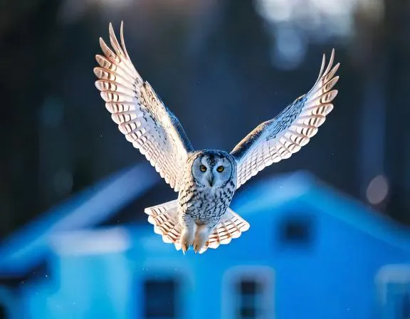A barn owl in flight - an important predator that helps control rodent populations naturally.
